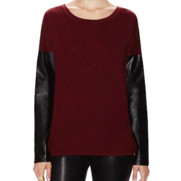 Silk Cashmere Sweater with Leather Sleeve Panels - Picture 3 of 8